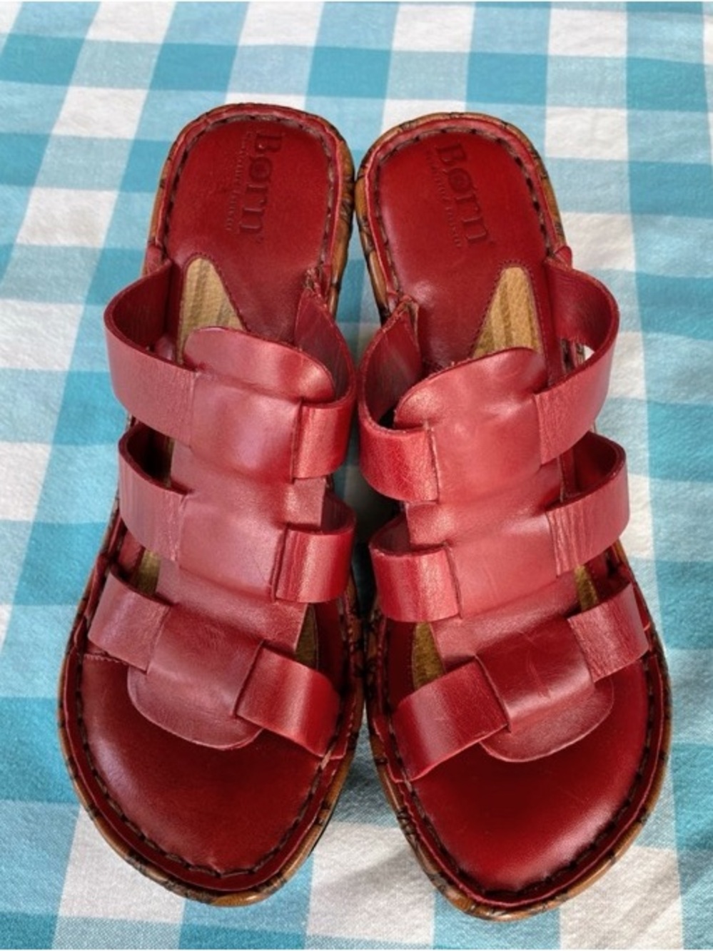 Born Red Leather Woven Wedge Sandals